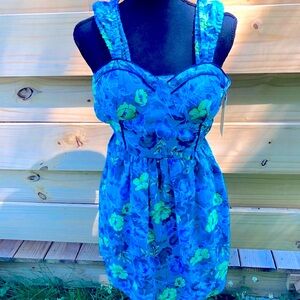 Turquoise Floral Mini Dress/Swim Wrap